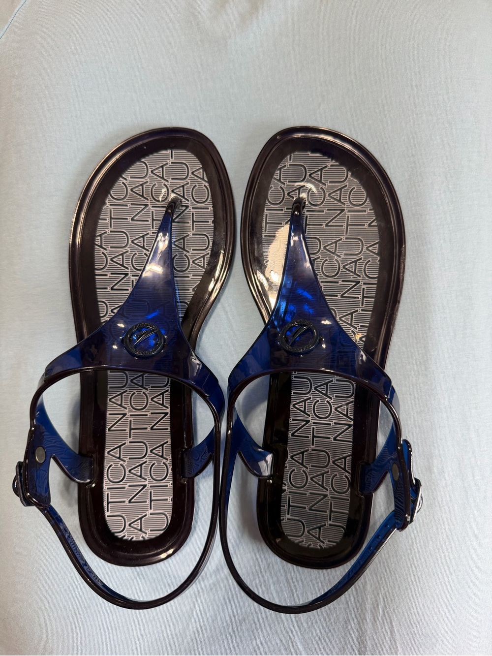 Nautica Women’s Navy Blue Gloss Jelly T-Strap Sandals